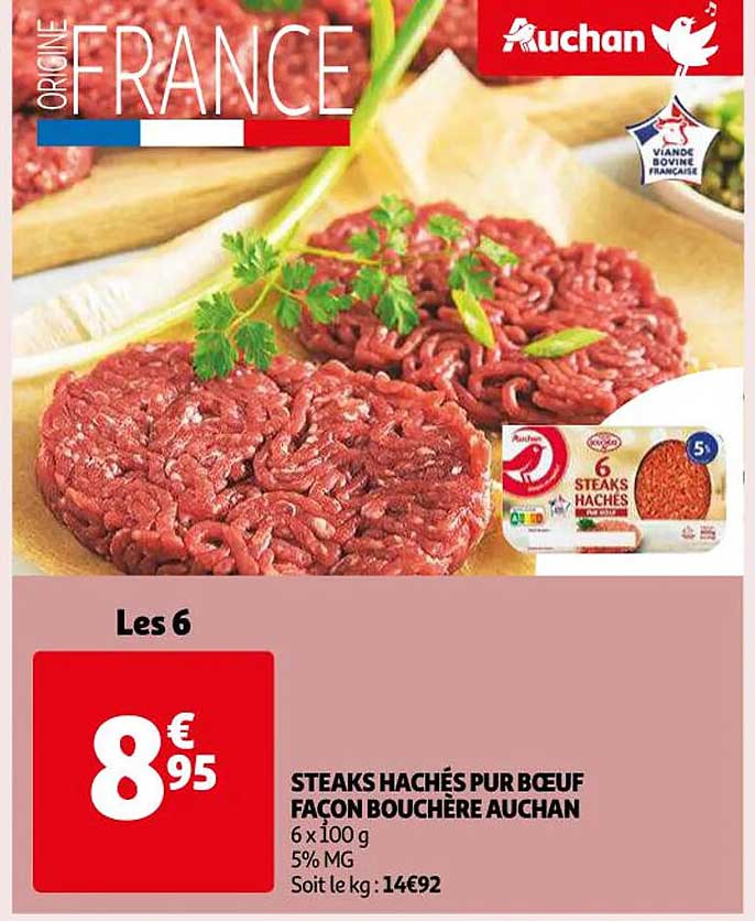 steaks hachés pur boeuf façon bouchère auchan