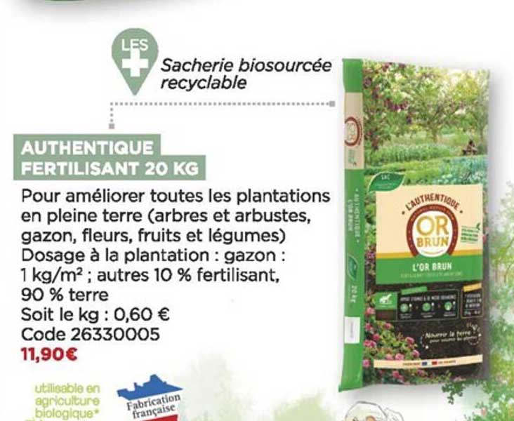 authentique fertilisant 20 kg or brun