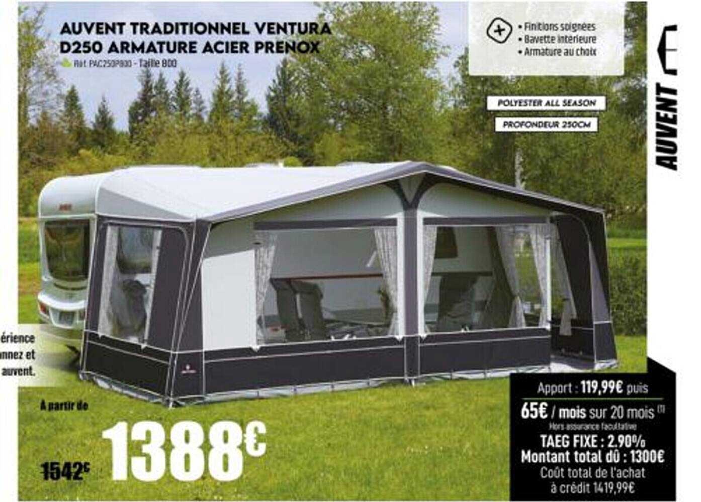 auvent traditionnel ventura d250 armature acier prenox