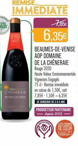 beaumes-de-venise aop domaine de la chêneraie rouge 2020