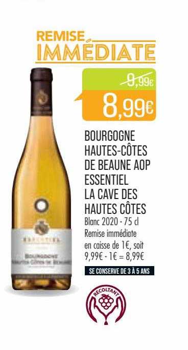 bourgogne hautes-côtes de beaune aop essentiel la cave des hautes côtes blanc 2020