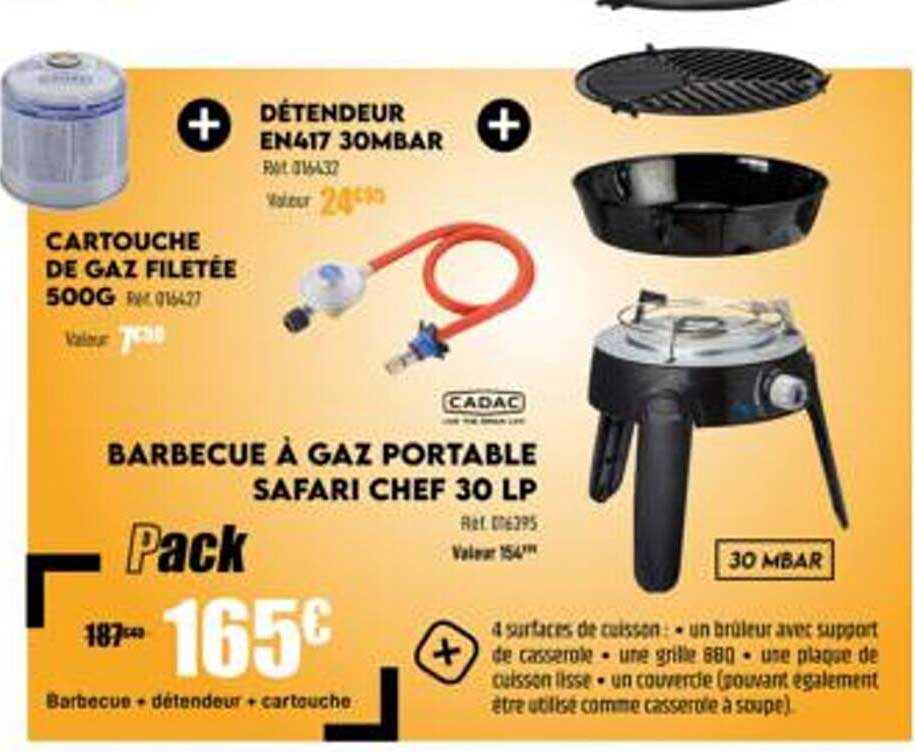 cartouche de gaz filetée 500 g, barbecue à gaz portable safari chef 30 lp cadac