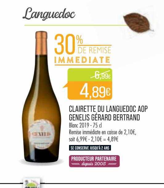 Clairette Du Languedoc Aop Genelis Gérard Bertrand Blanc 2019