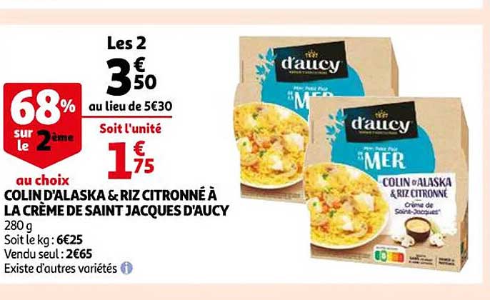 colin d'alaska & riz citronné à la crème de saint jacques d'aucy