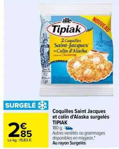 coquilles saint jacques et colin d'alaska surgelés tipiak