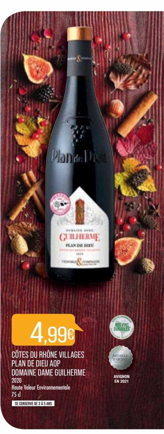 côtes du rhône villages plan de dieu aop domaine dame guilherme 2020