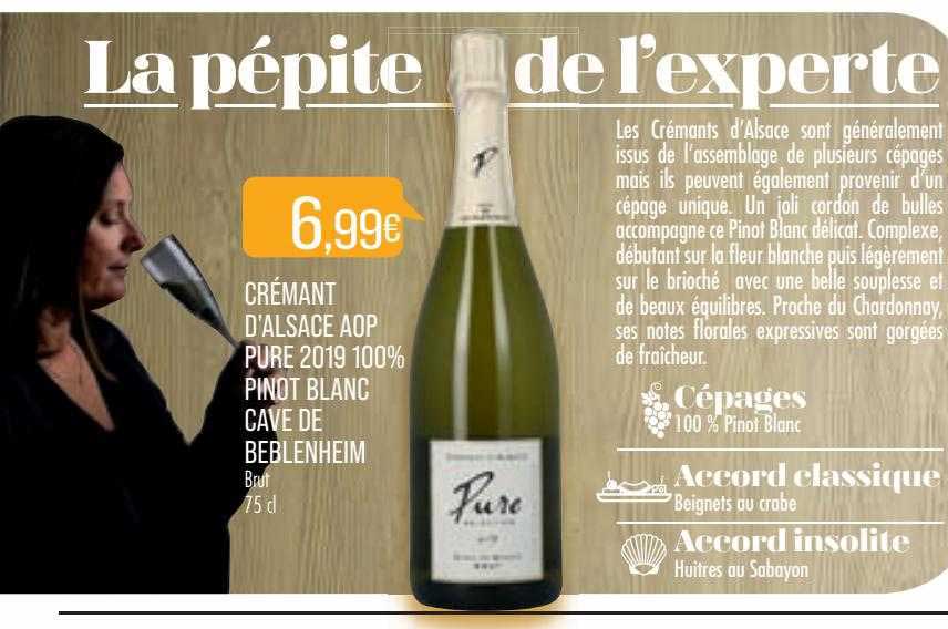 crémant d'alsace aop pure 2019 100% pinot blanc cave de beblenheim brut