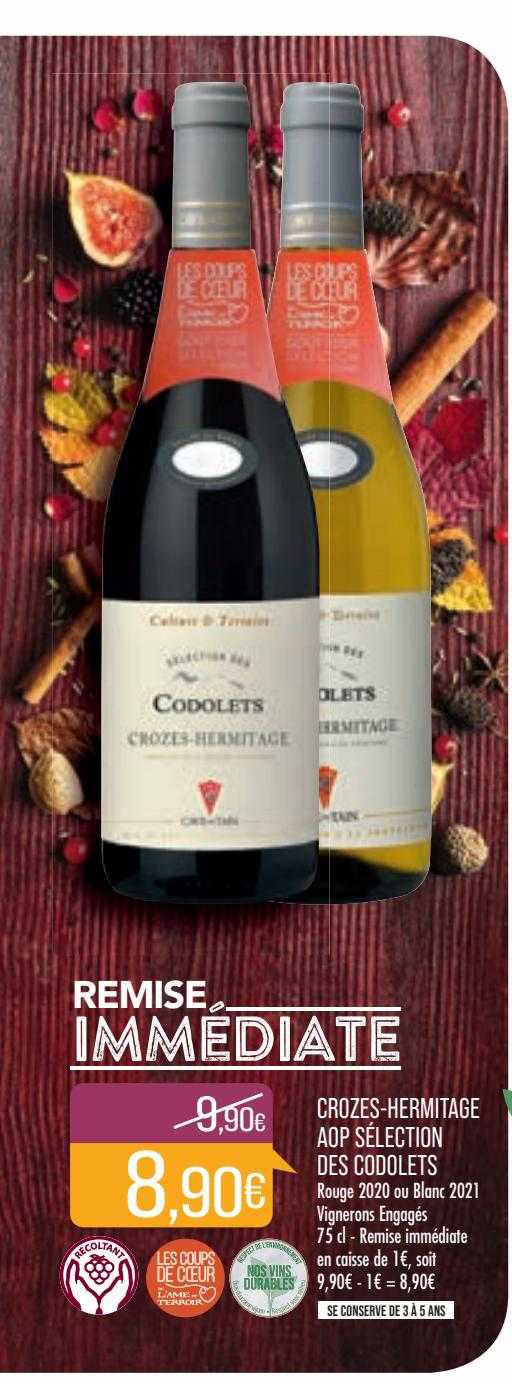 crozes-hermitage aop sélection des codolets rouge 2020 ou blanc 2021