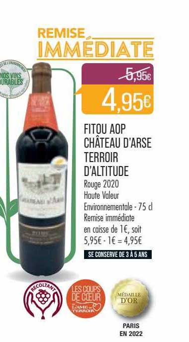fitou aop château d'arse terroir d'altitude rouge 2020