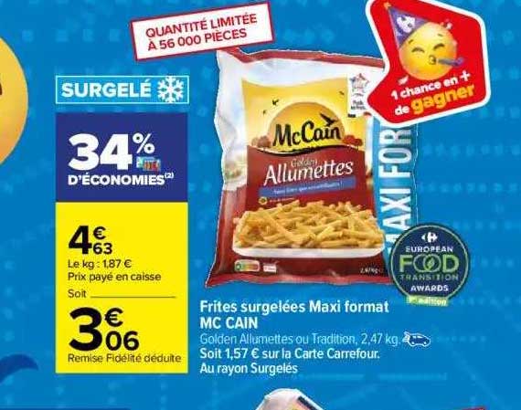 frites surgelées maxi format mc cain