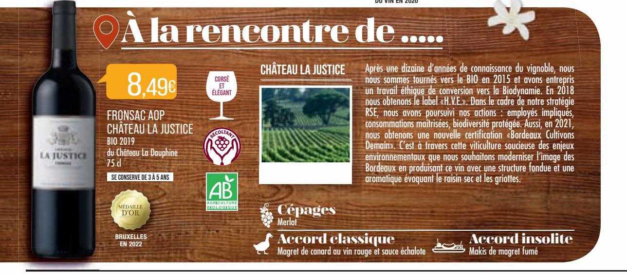 fronsac aop château la justice bio 2019