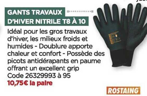 gants travaux d'hiver nitrile t8 à 10 rostaing
