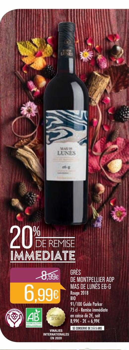 grès de montpellier aop mas de lunès e6-g rouge 2018 bio