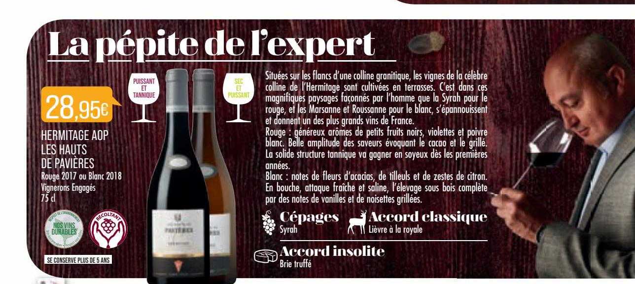 hermitage aop les hauts de pavières rouge 2017 ou blanc 2018