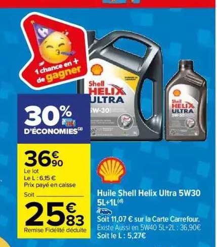 huile shell helix ultra 5w30 5l + 1l