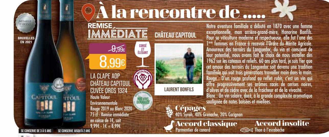 La Clape Aop Château Capitoul Cuvée Oros 1324 Rouge 2019 Ou Blanc 2020