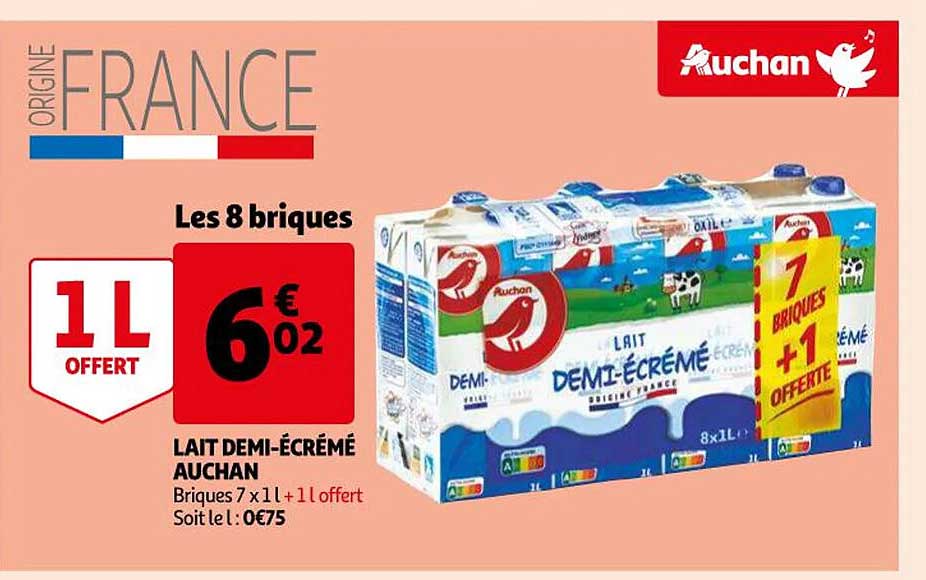 lait demi-écrémé auchan