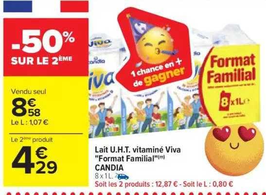 lait u.h.t. vitaminé viva "format familial" candia