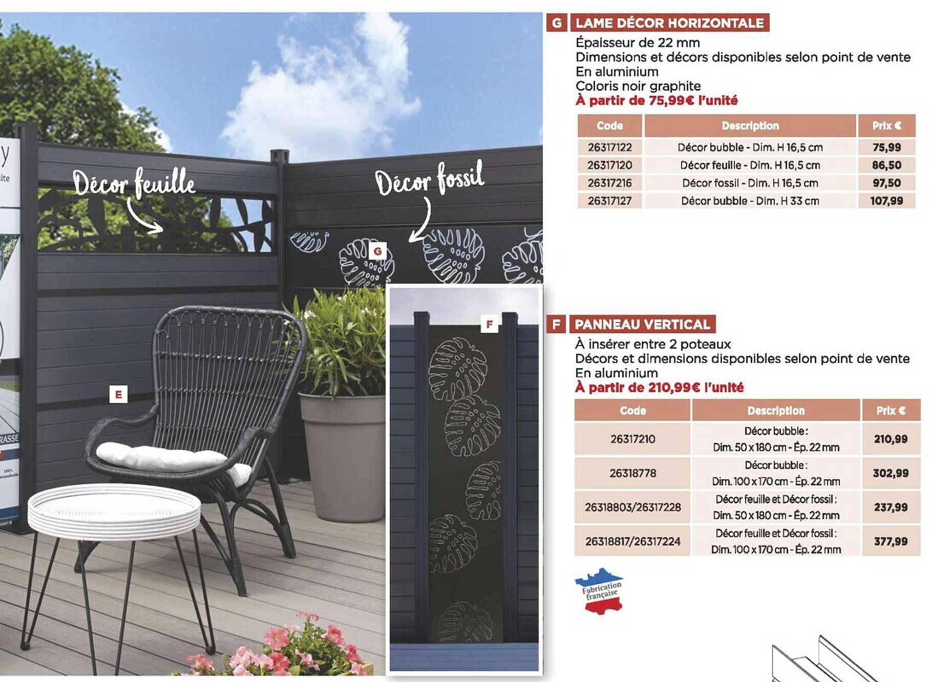 lame décor horizontale, panneau vertical