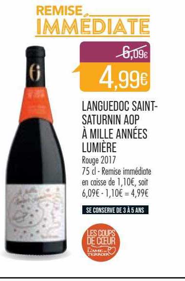 languedoc saint-saturnin aop à mille années lumière rouge 2017