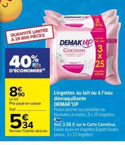 lingettes au lait ou à l'eau démaquillante demak'up