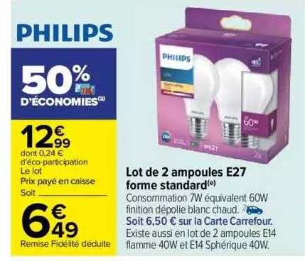 Lot De 2 Ampoules E27 Forme Standard Philips