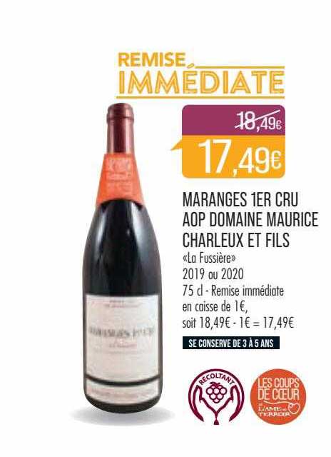 maranges 1er cru aop domaine maurice charleux et fils «la fussière» 2019 ou 2020