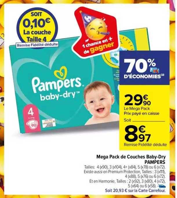 méga pack de couches baby-dry pampers