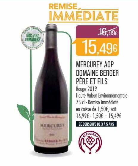 Mercurey Aop Domaine Berger Père Et Fils Rouge 2019
