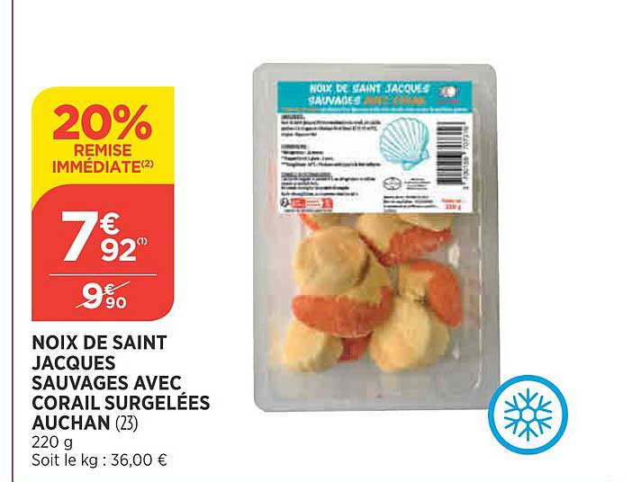 noix de saint jacques sauvages avec corail surgelées auchan