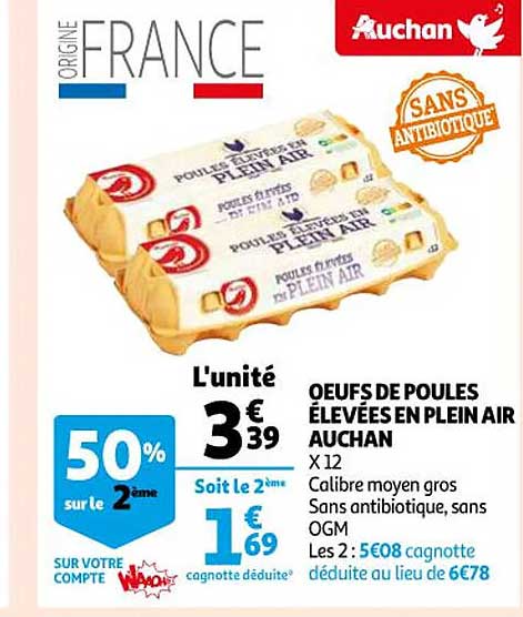 oeufs de poules élevées en plein air auchan