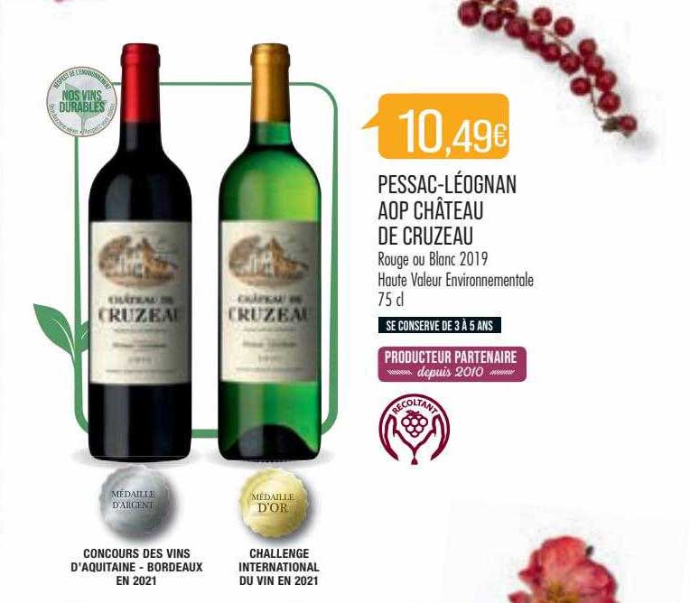 pessac-léognan aop château de cruzeau rouge ou blanc 2019