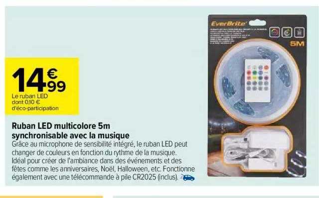 Ruban Led Multicolore 5m Synchronisable Avec La Musique Everbrite