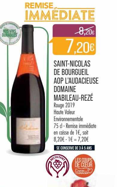 saint-nicolas de bourgueil aop l'audacieuse domaine mabileau-rezé rouge 2019