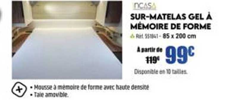sur-matelas gel à mémoire de forme incasa