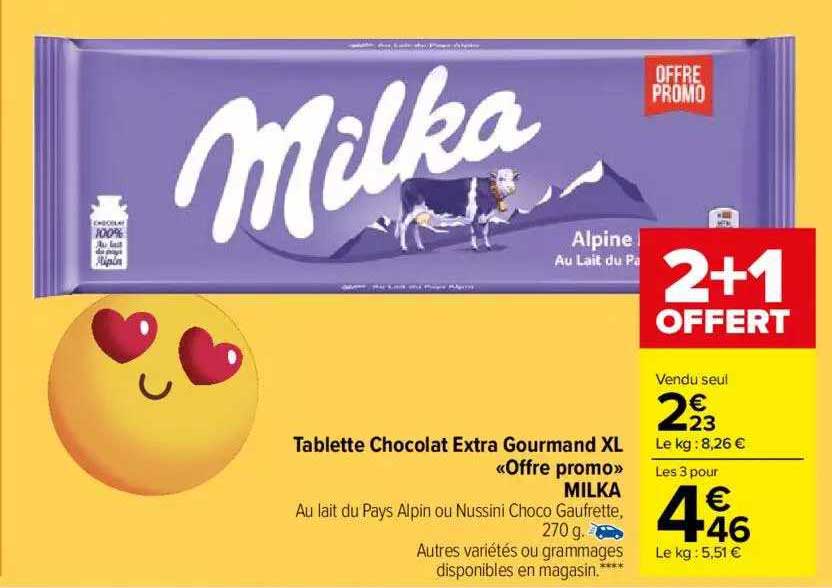 Tablette Chocolat Extra Gourmand Xl «offre Promo» Milka