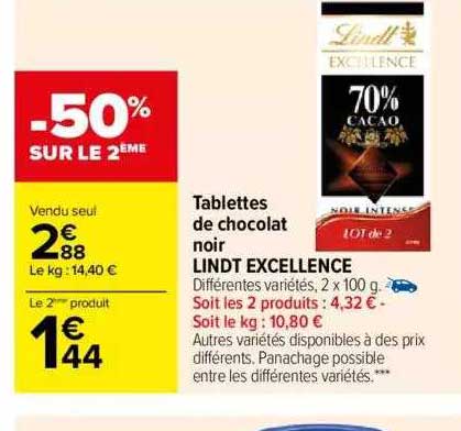 Tablettes De Chocolat Noir Lindt Excellence
