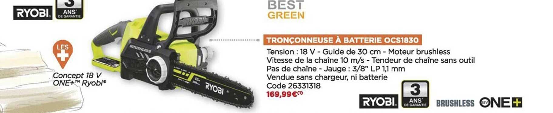 tronçonneuse à batterie ocs1830 ryobi