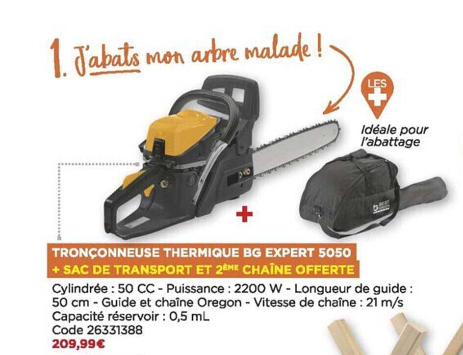 Tronçonneuse Thermique Bg Expert 5050 + Sac De Transport Et 2ème Chaîne Offerte