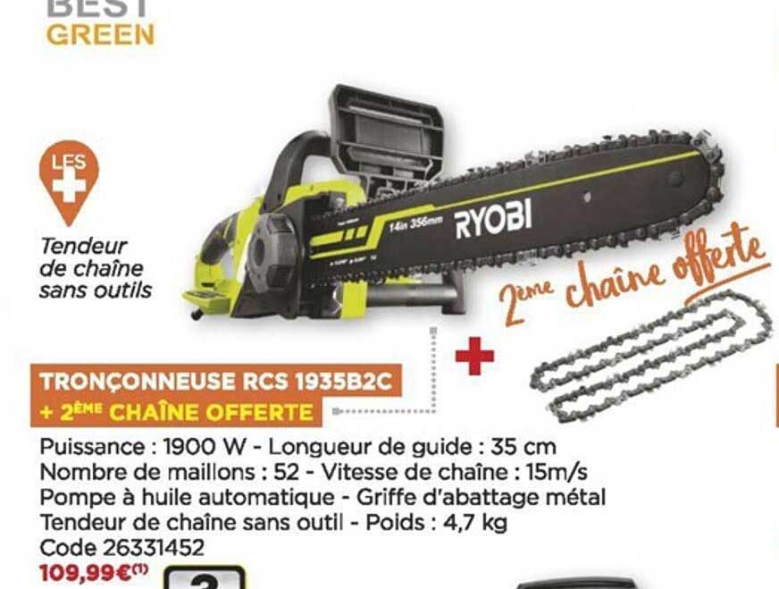 tronçonneuses rcs 1935b2c + 2ème chaîne offerte ryobi