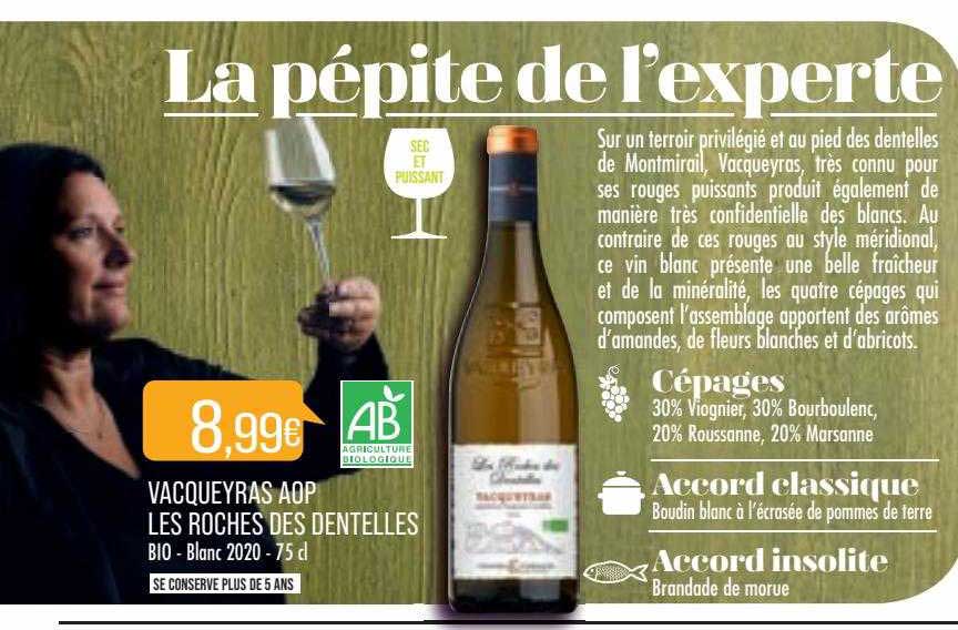 vacqueyras aop les roches des dentelles bio - blanc 2020