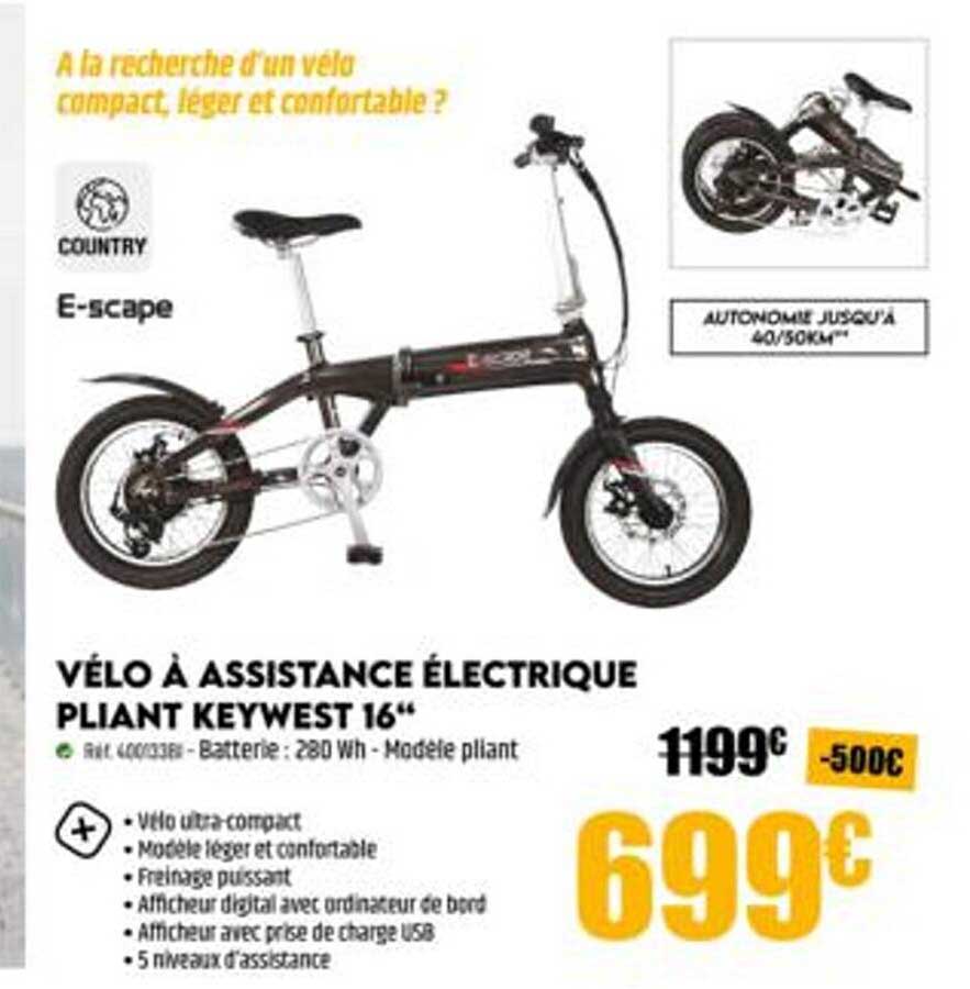 vélo à assistance électrique pliant keywest 16" e-scape