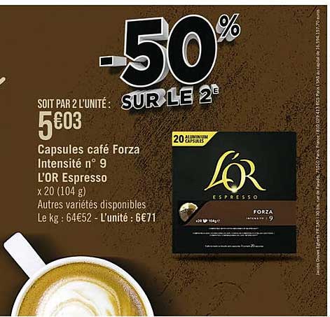 -50% sur le 2e capsules café forza intensité n° 9 l'or espresso