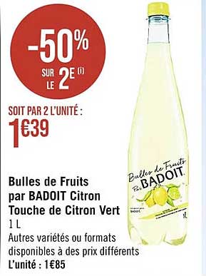 bulles de fruits par badoit citron touche de citron vert -50% sur le 2e