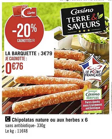 Chipolatas Nature Ou Aux Herbes X6