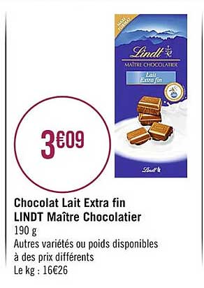 chocolat lait extra fin lindt maître chocolatier