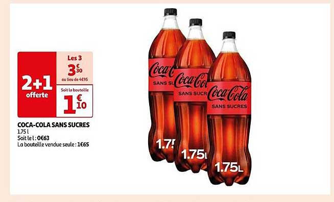 coca-cola sans sucres 2+1 offert