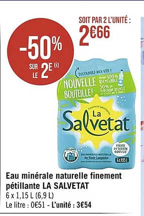 eau minérale naturelle finement pétillante la salvetat -50% sur le 2e