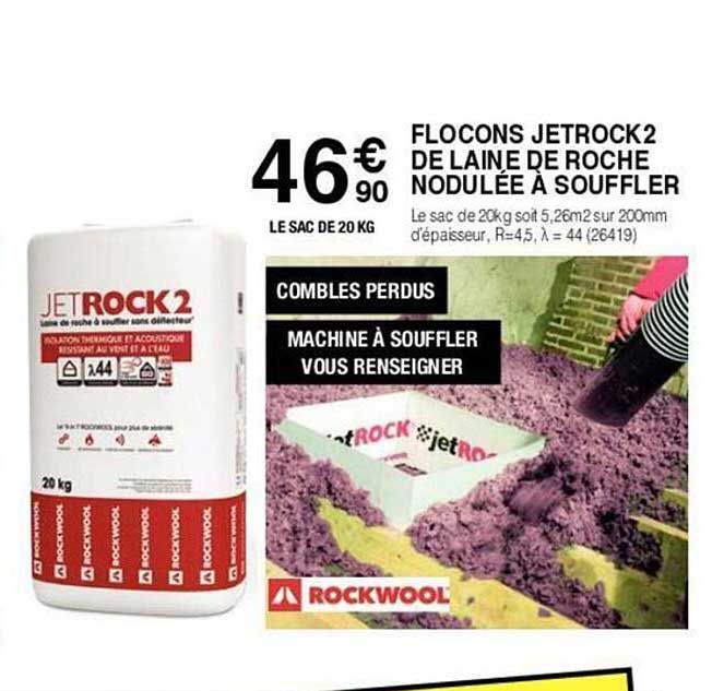 flocons jetrock 2 de laine de roche nodulée à souffleur rockwool