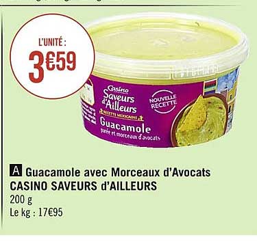 guacamole avec morceaux d'avocats casino saveurs d'ailleurs